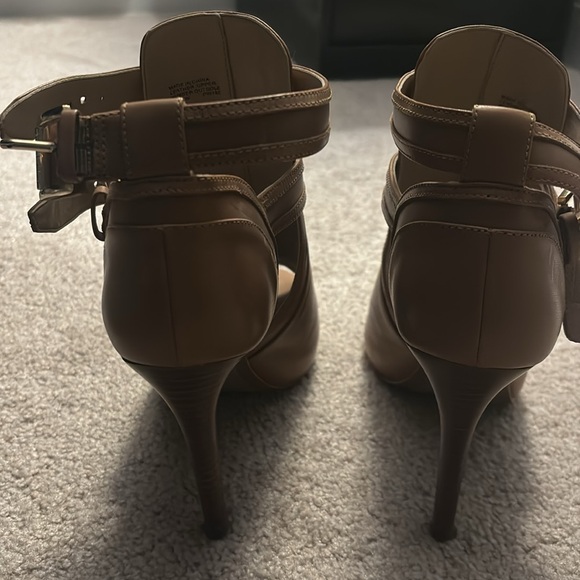 Michael Kors taupe heeled booties with gold metal buckle - worn outside once. - Picture 3 of 4